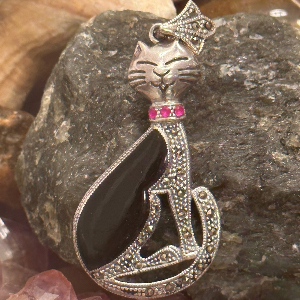 Cat Ruby Onyx Large Sterling Silver Pendant - image 2